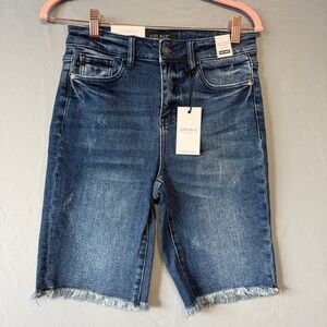 Judy Blue Womens Denim Bermuda Shorts Small Blue Frayed Hem Stretchy Distressed